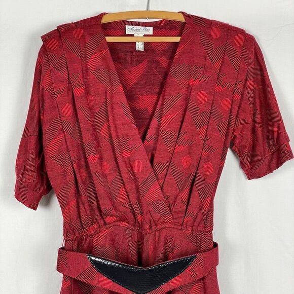 Vintage Michael Blair Red Woven A-Line Belted Dress - Women’s 14 - Picture 3 of 5